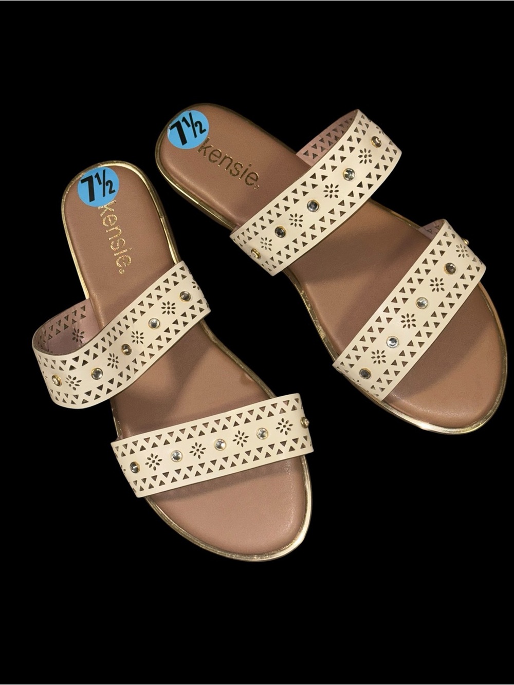 Cream Rhinestone Slide Sandals with Stud Accents NWOT